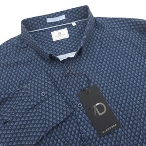 NEW 7 Diamonds Men's 2XL Enrys 4 Way Stretch Button Shirt Blue Geometric Print